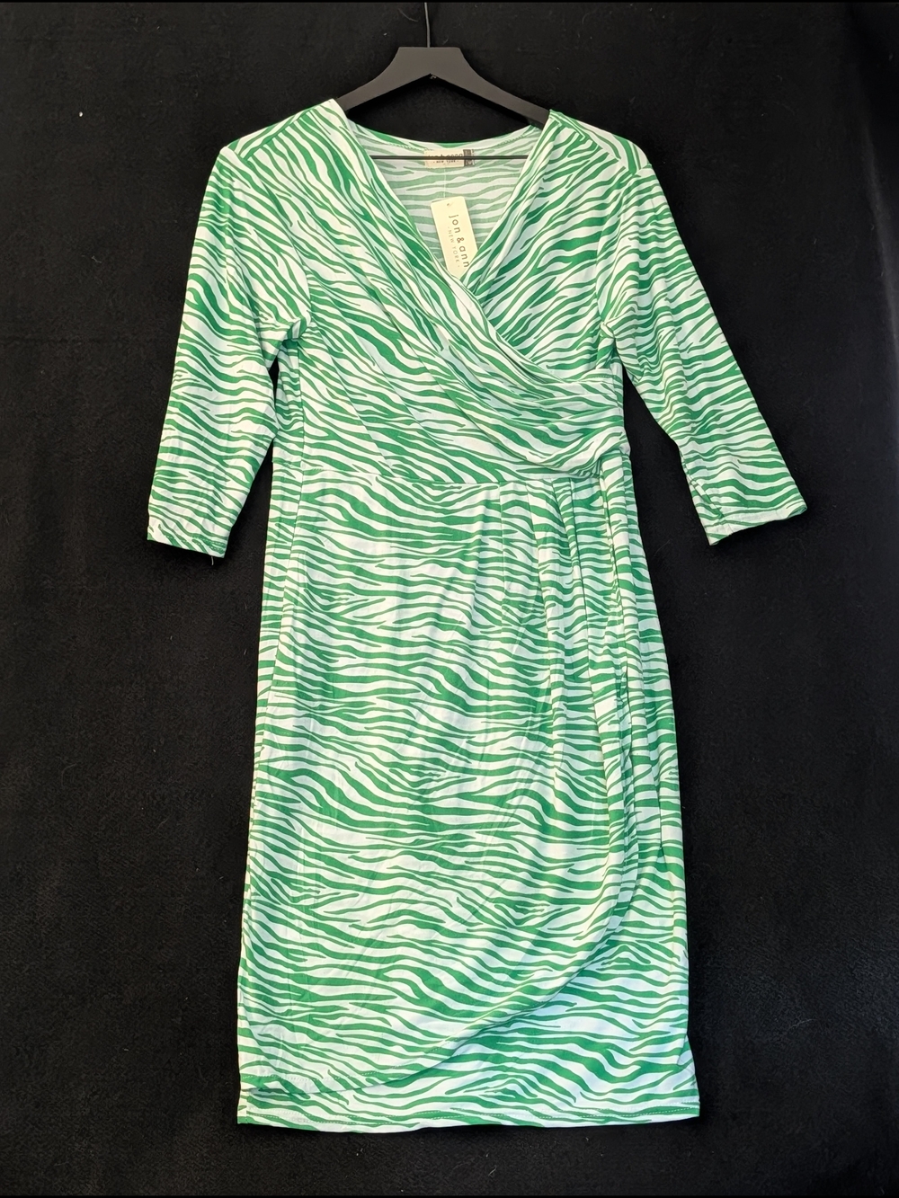 Jon & Anna New York M NEW Green Zebra Print Faux Wrap 3/4 Sleeve Midi Dress NWT